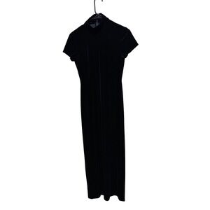 Vintage AJ BARI Black Velvet Mock Neck Short Sleeve Maxi Dress Size 4